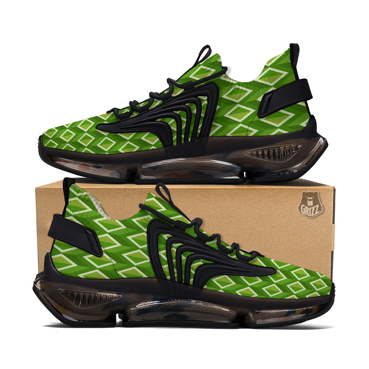 Geometric 3D Bamboo Print Pattern Black Gym Shoes-grizzshop