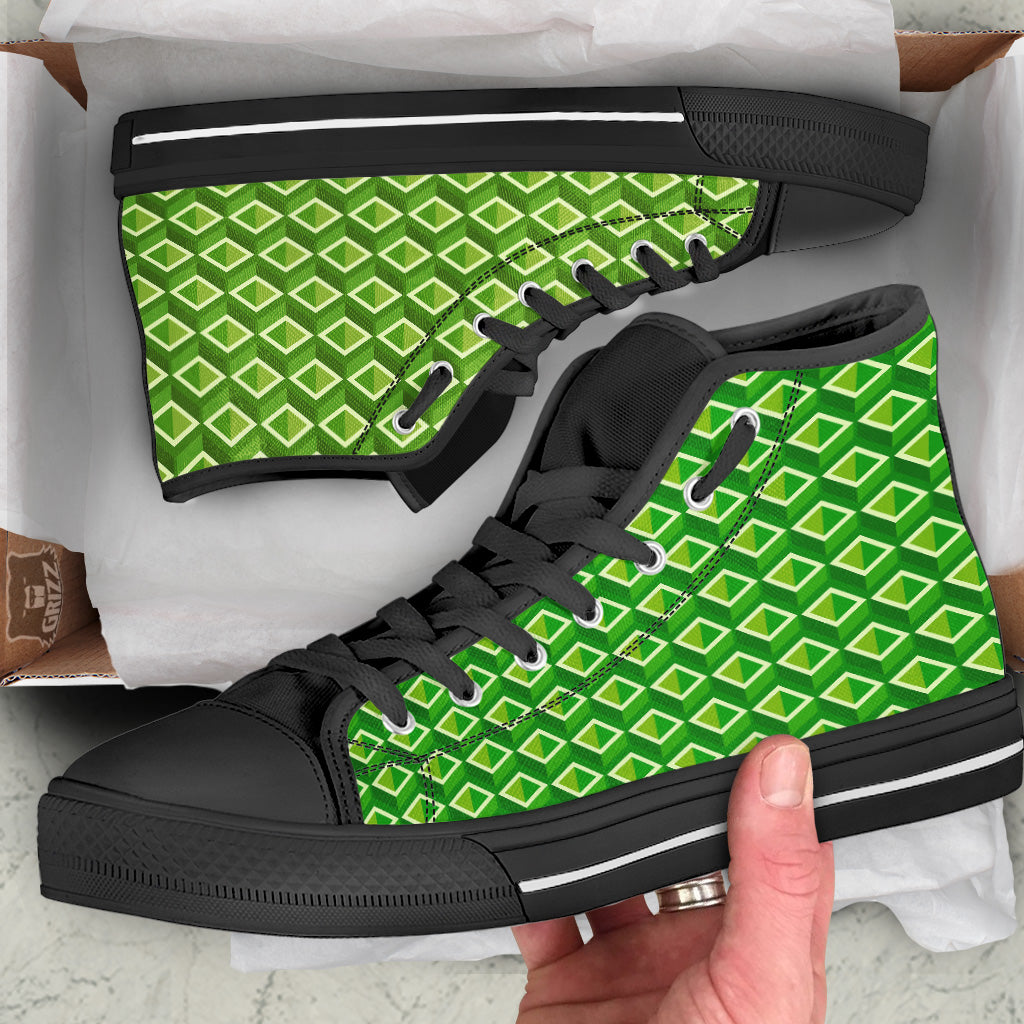 Geometric 3D Bamboo Print Pattern Black High Top Shoes-grizzshop