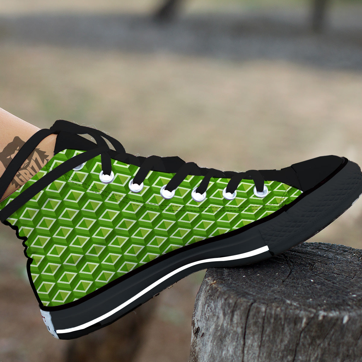 Geometric 3D Bamboo Print Pattern Black High Top Shoes-grizzshop