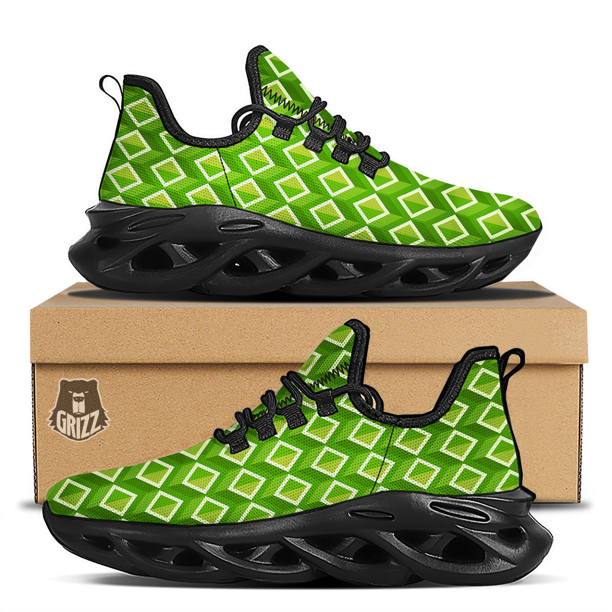 Geometric 3D Bamboo Print Pattern Black Running Shoes-grizzshop