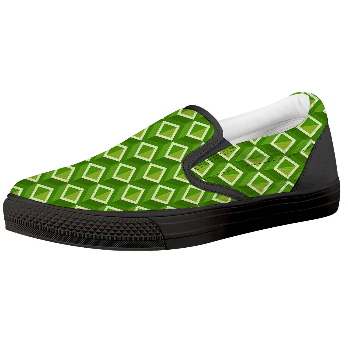 Geometric 3D Bamboo Print Pattern Black Slip On Shoes-grizzshop