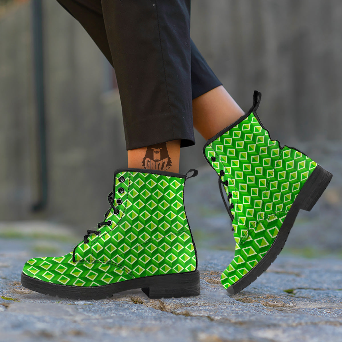 Geometric 3D Bamboo Print Pattern Leather Boots-grizzshop