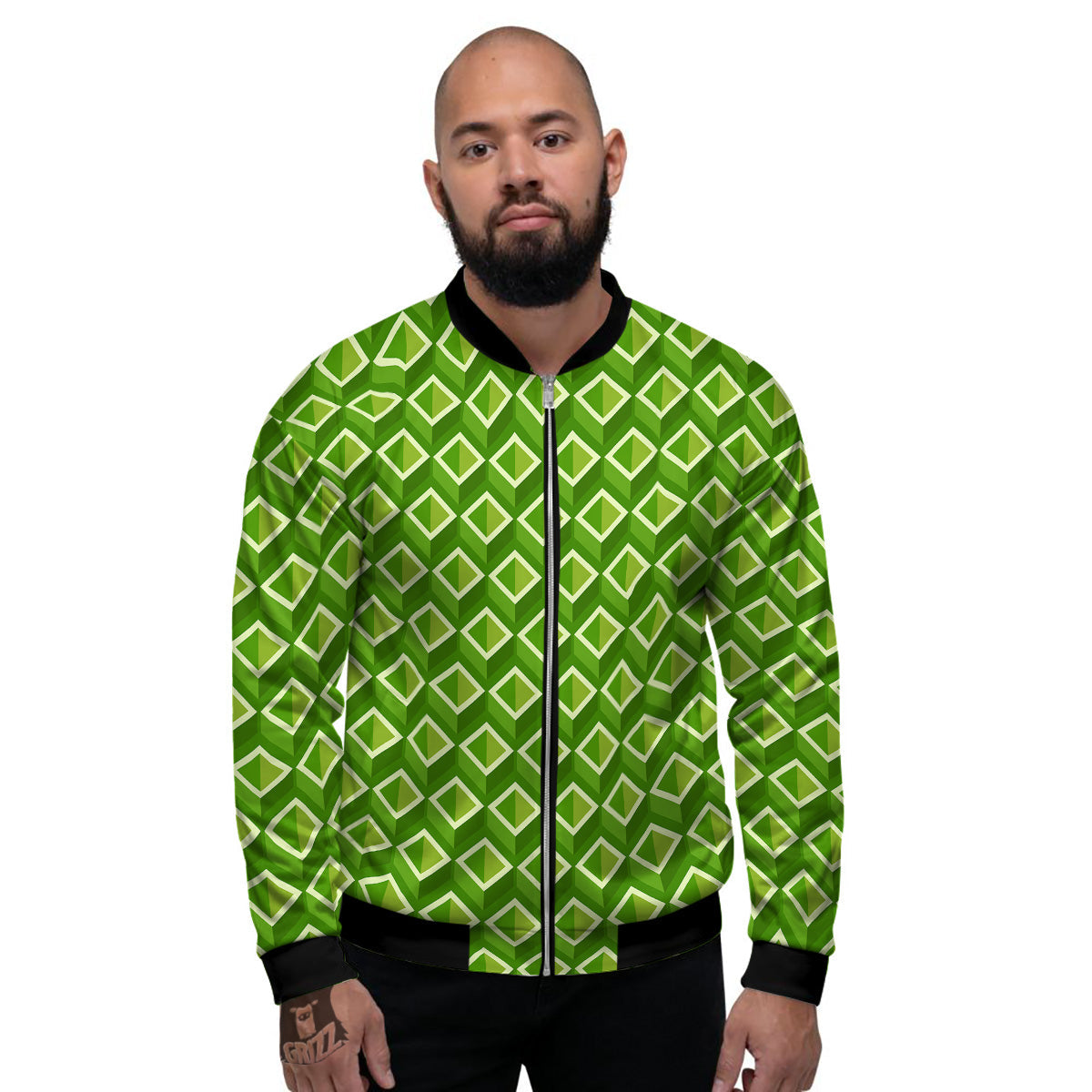 Geometric 3D Bamboo Print Pattern Men's Bomber Jacket-grizzshop