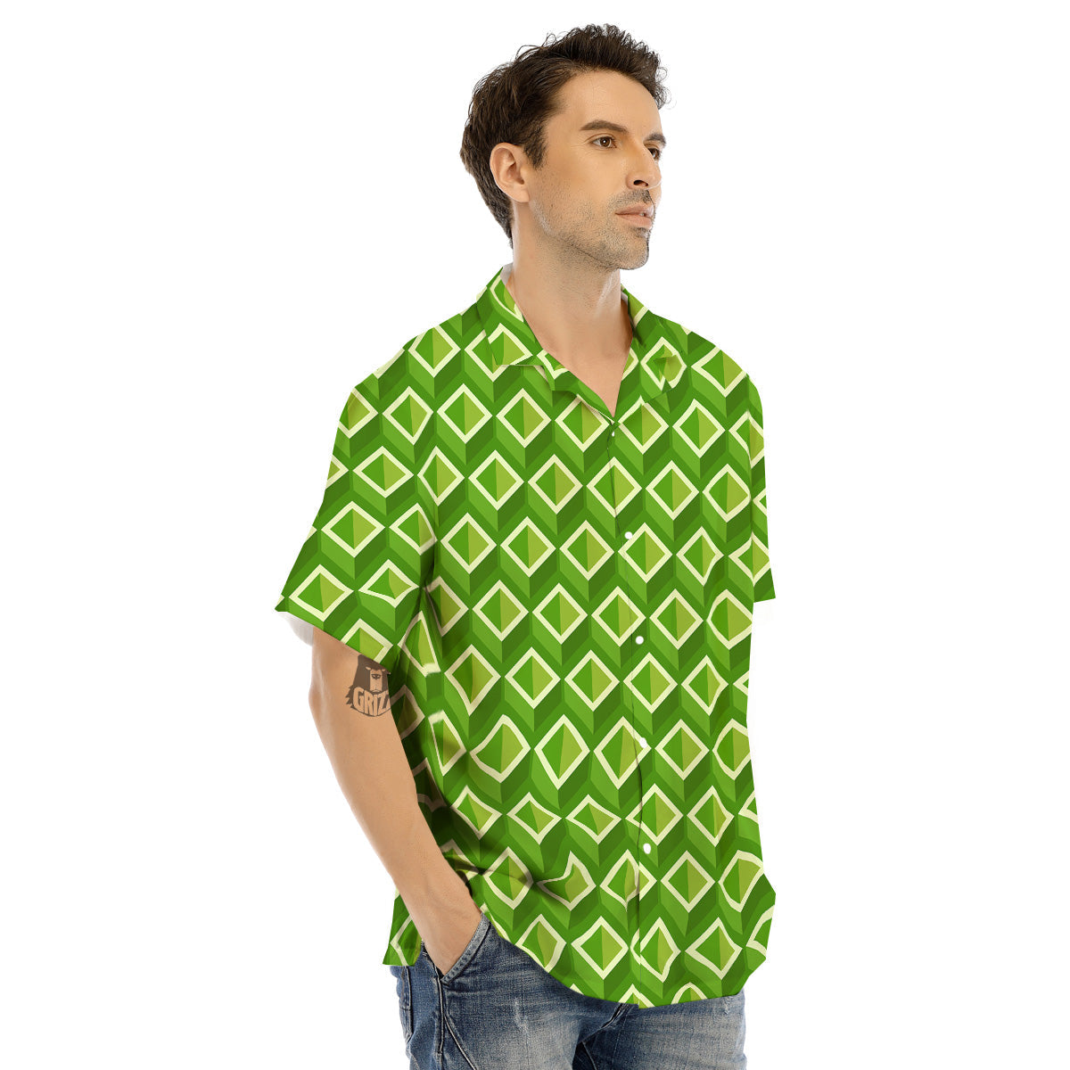 Geometric 3D Bamboo Print Pattern Men's Hawaiian Shirt-grizzshop
