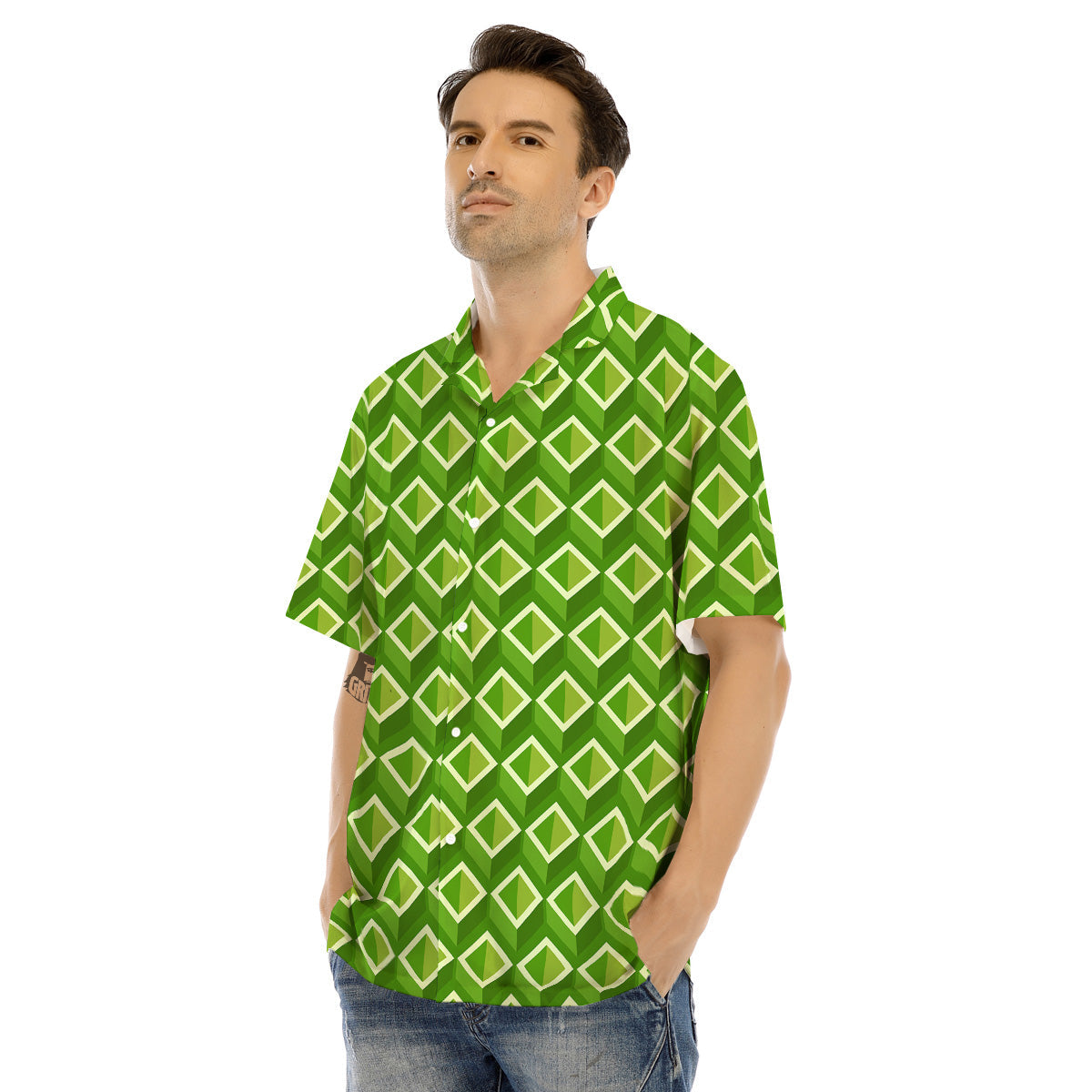 Geometric 3D Bamboo Print Pattern Men's Hawaiian Shirt-grizzshop