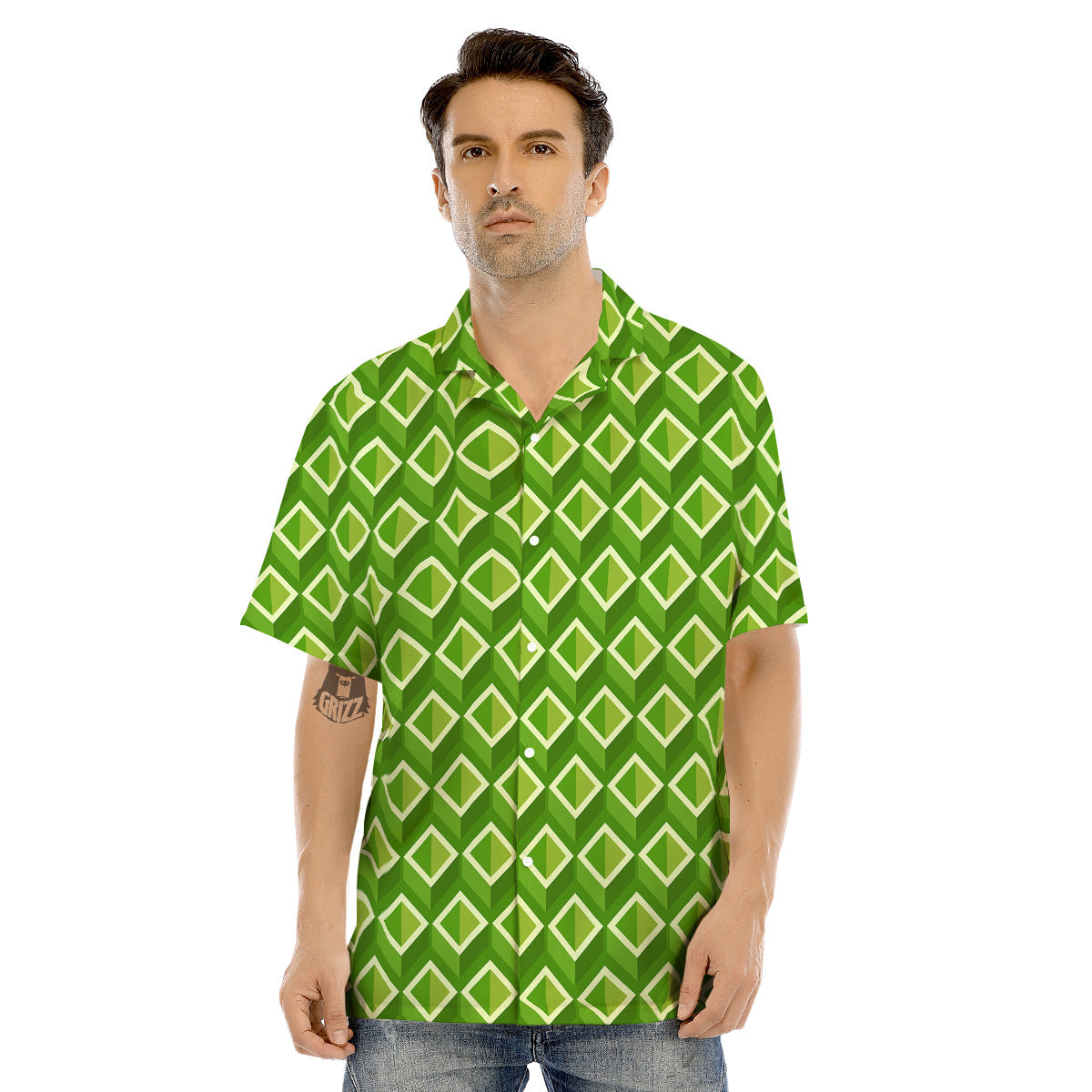 Geometric 3D Bamboo Print Pattern Men's Hawaiian Shirt-grizzshop