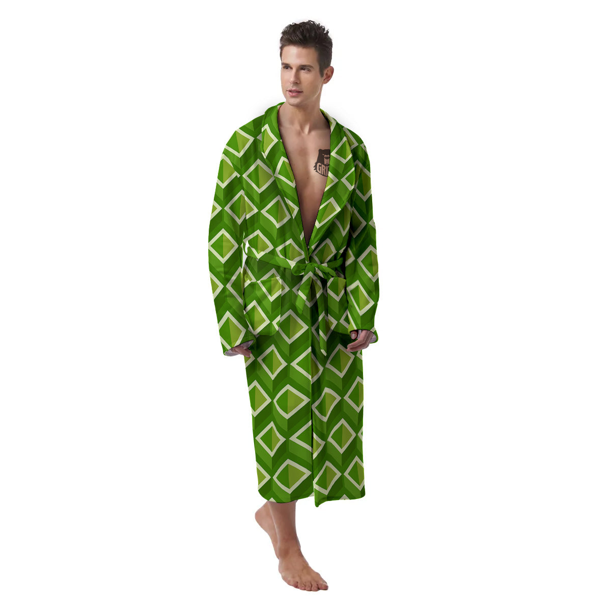 Geometric 3D Bamboo Print Pattern Men's Robe-grizzshop