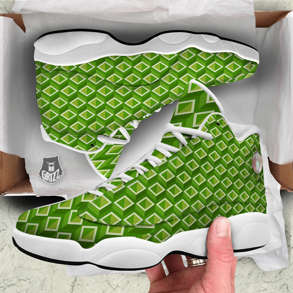 Geometric 3D Bamboo Print Pattern White Basketball Shoes-grizzshop