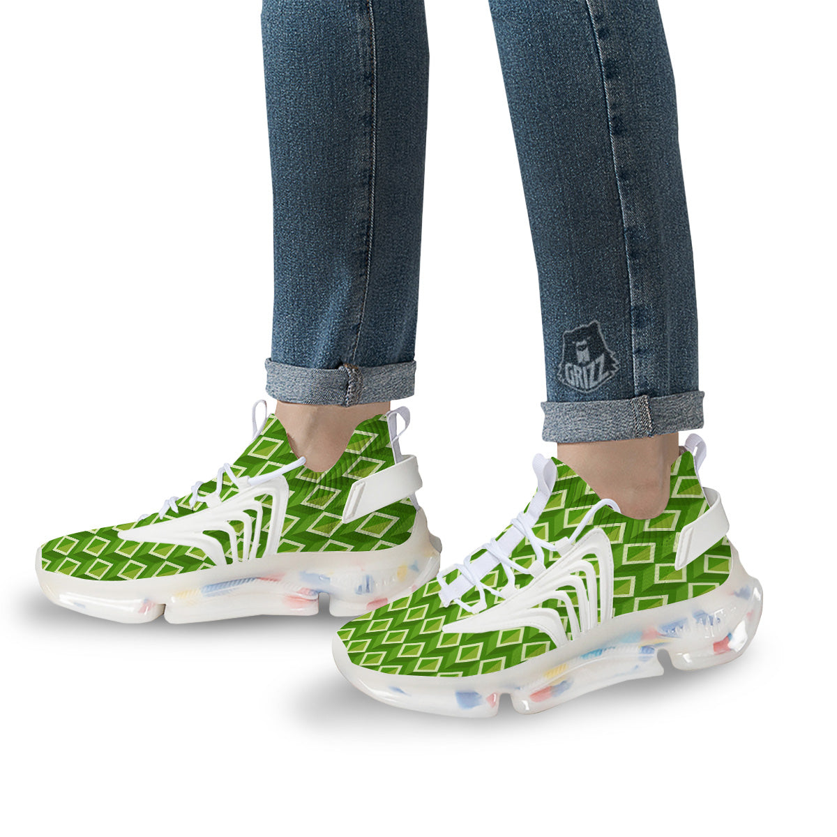 Geometric 3D Bamboo Print Pattern White Gym Shoes-grizzshop