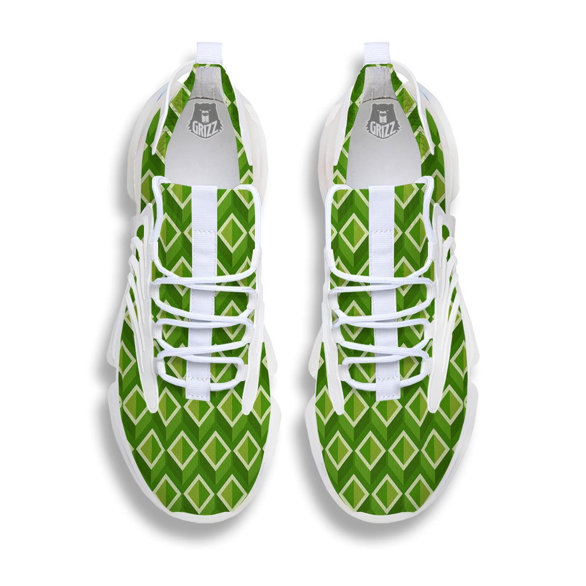 Geometric 3D Bamboo Print Pattern White Gym Shoes-grizzshop