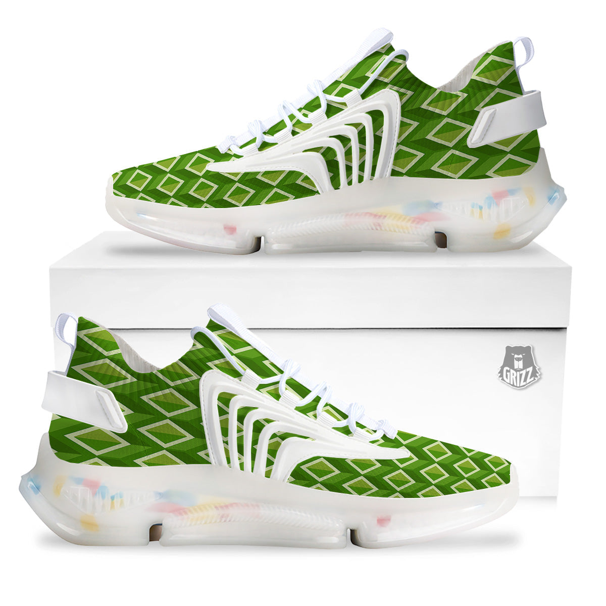 Geometric 3D Bamboo Print Pattern White Gym Shoes-grizzshop