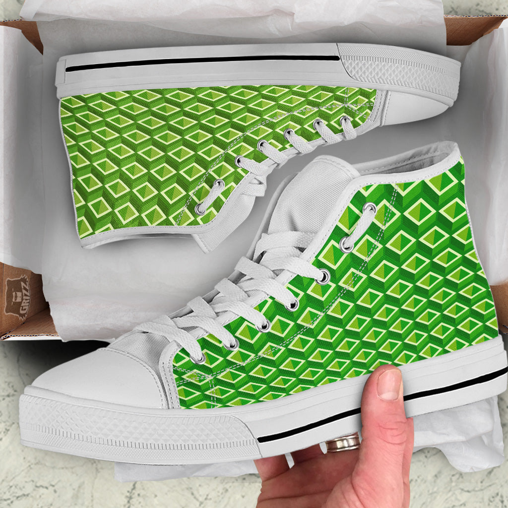 Geometric 3D Bamboo Print Pattern White High Top Shoes-grizzshop