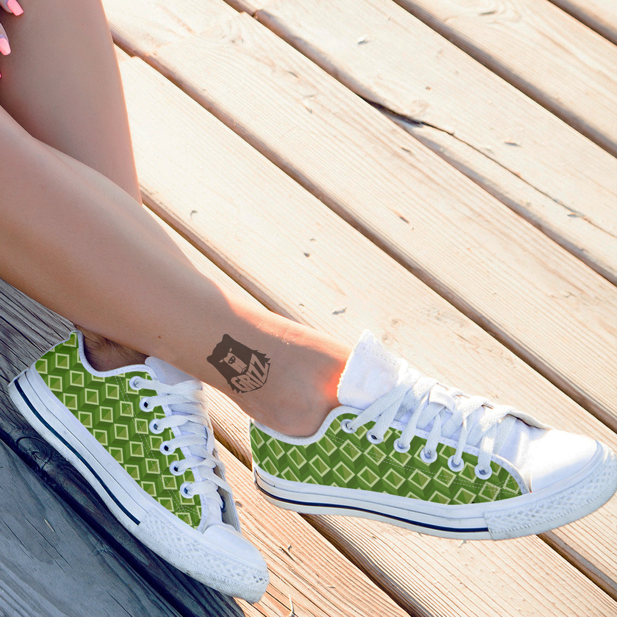 Geometric 3D Bamboo Print Pattern White Low Top Shoes-grizzshop