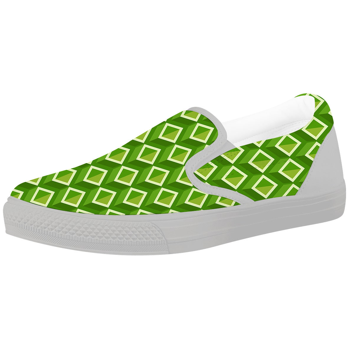 Geometric 3D Bamboo Print Pattern White Slip On Shoes-grizzshop