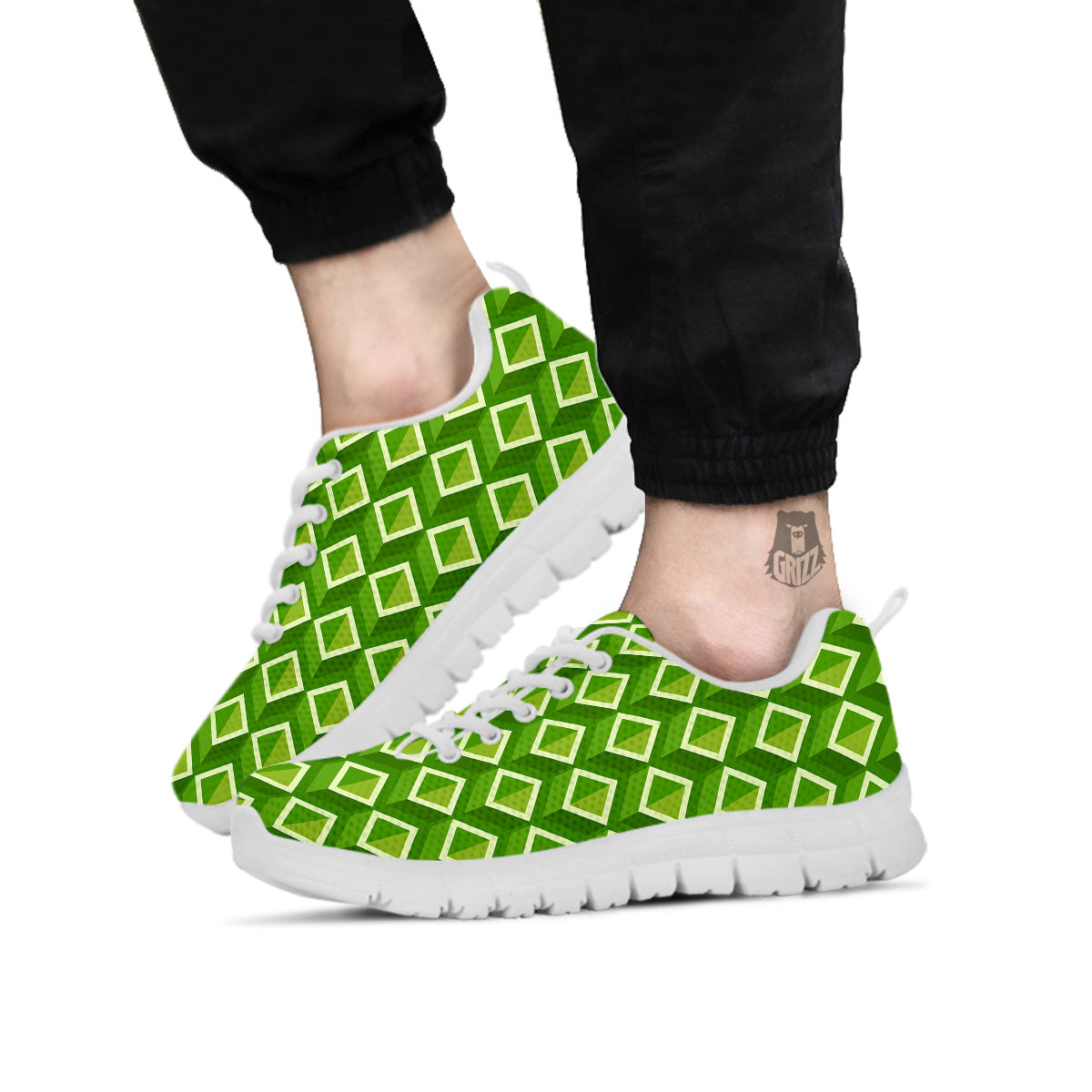 Geometric 3D Bamboo Print Pattern White Sneaker-grizzshop