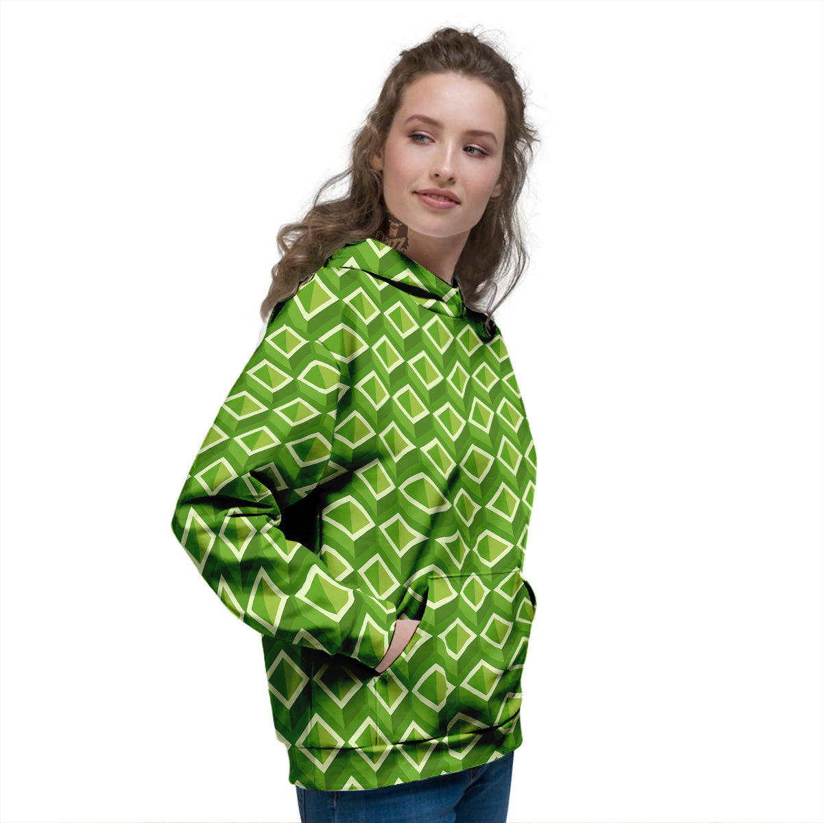 Geometric 3D Bamboo Print Pattern Women's Hoodie-grizzshop