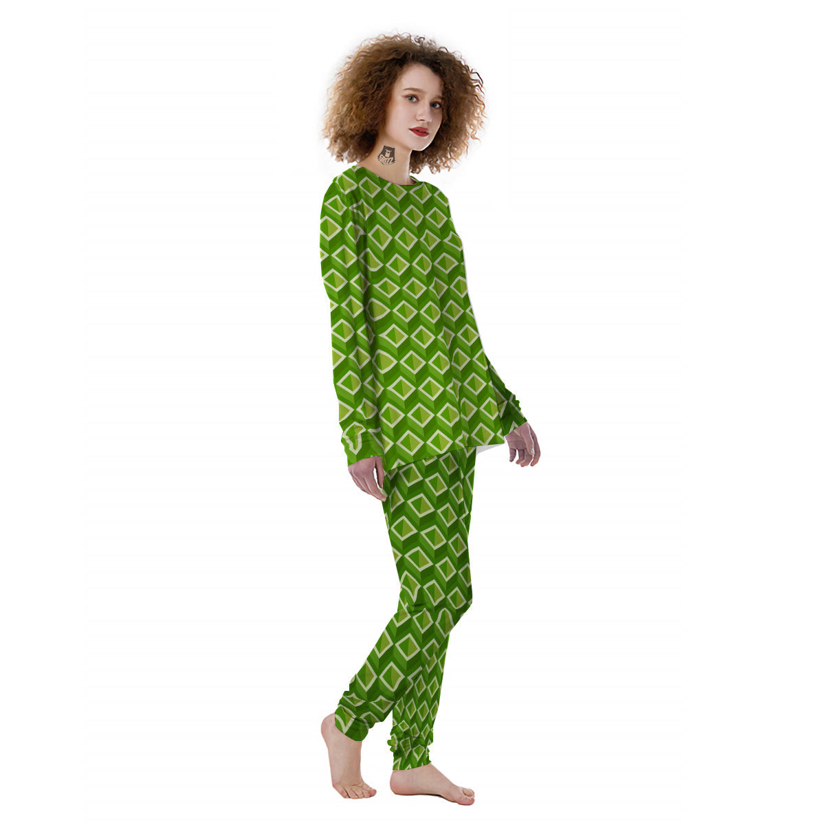 Geometric 3D Bamboo Print Pattern Women's Pajamas-grizzshop