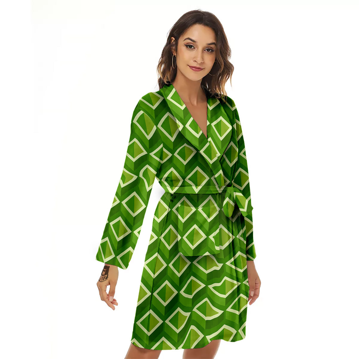 Geometric 3D Bamboo Print Pattern Women's Robe-grizzshop