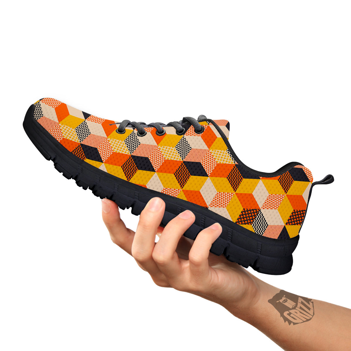 Geometric 60s Print Pattern Black Sneaker-grizzshop