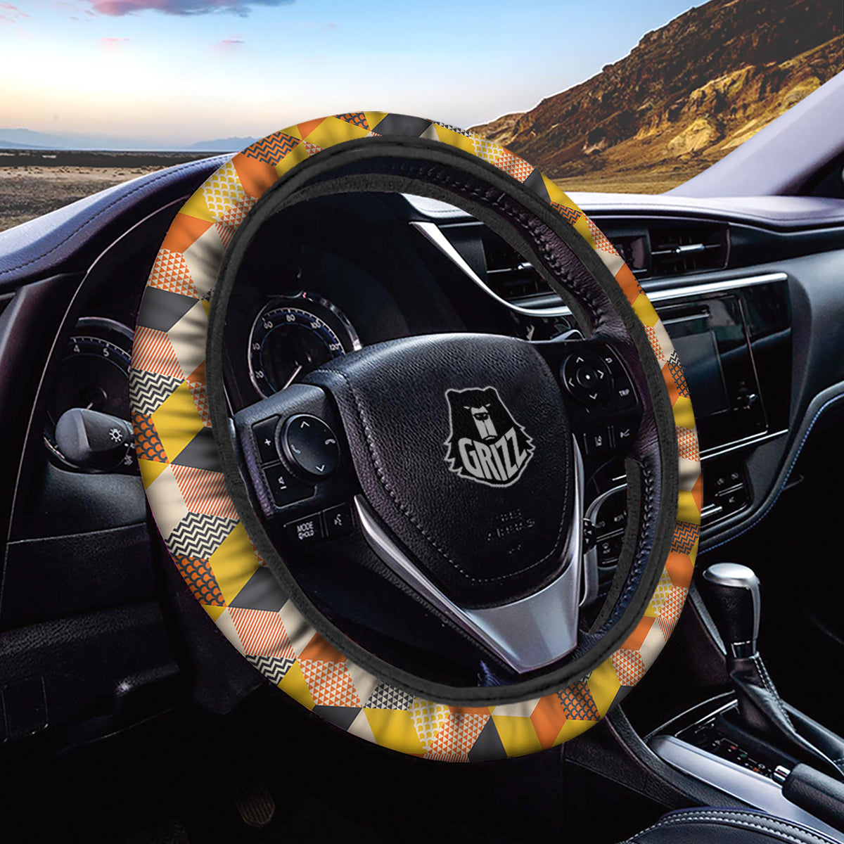 Geometric 60s Print Pattern Car Steering Wheel Cover-grizzshop
