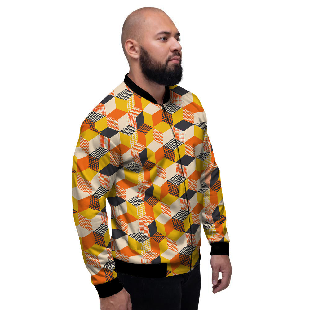 Geometric 60s Print Pattern Men's Bomber Jacket-grizzshop