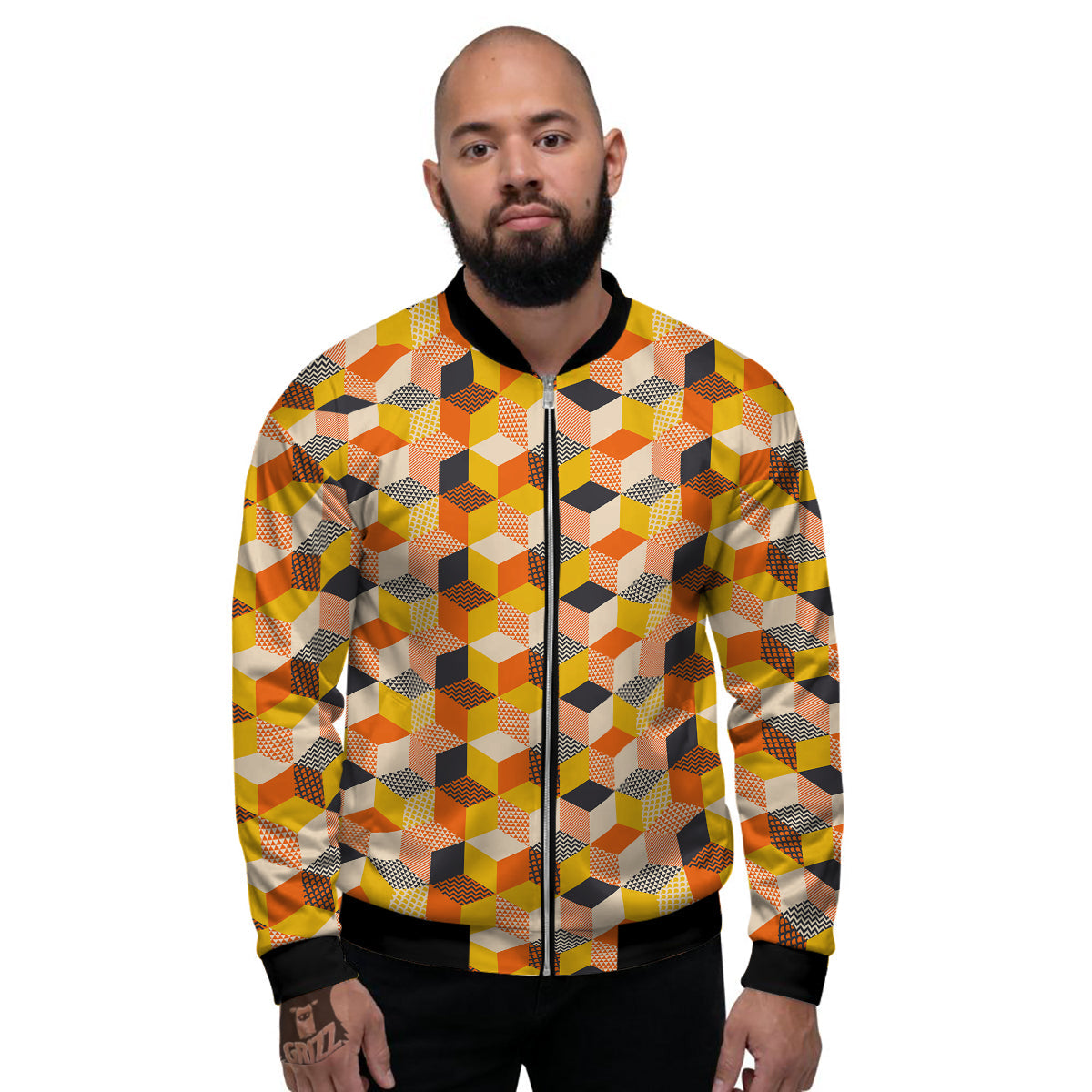 Geometric 60s Print Pattern Men's Bomber Jacket-grizzshop