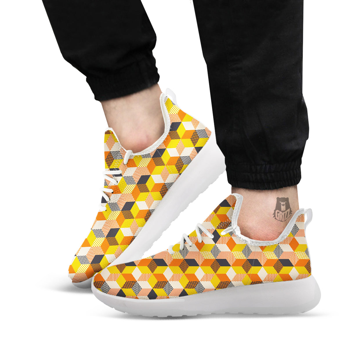 Geometric 60s Print Pattern White Athletic Shoes-grizzshop