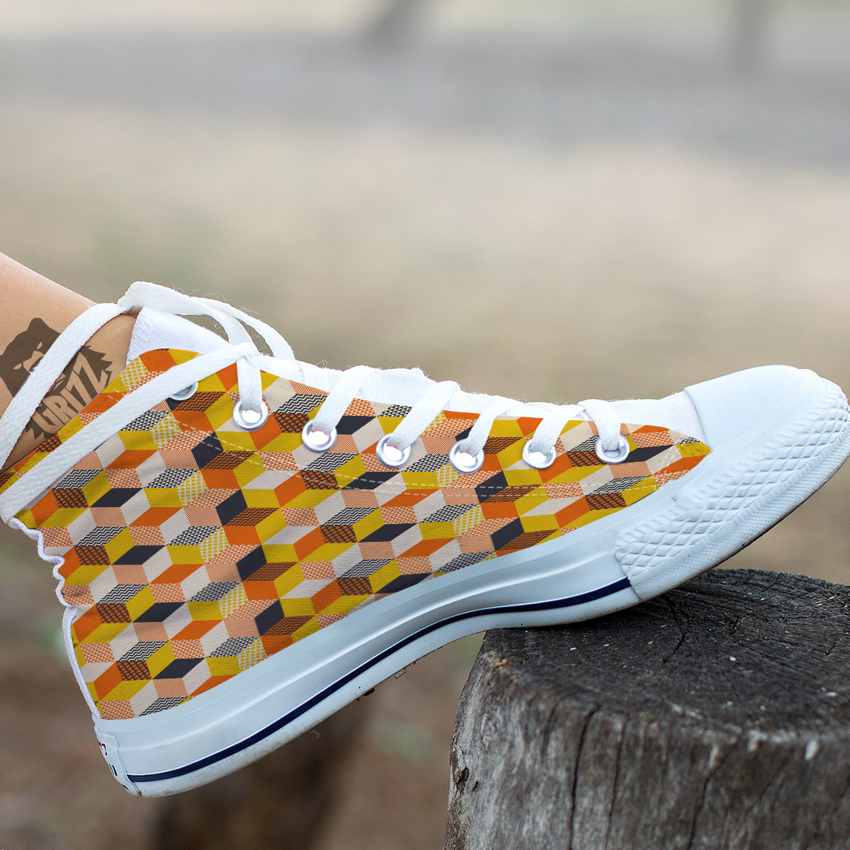 Geometric 60s Print Pattern White High Top Shoes-grizzshop