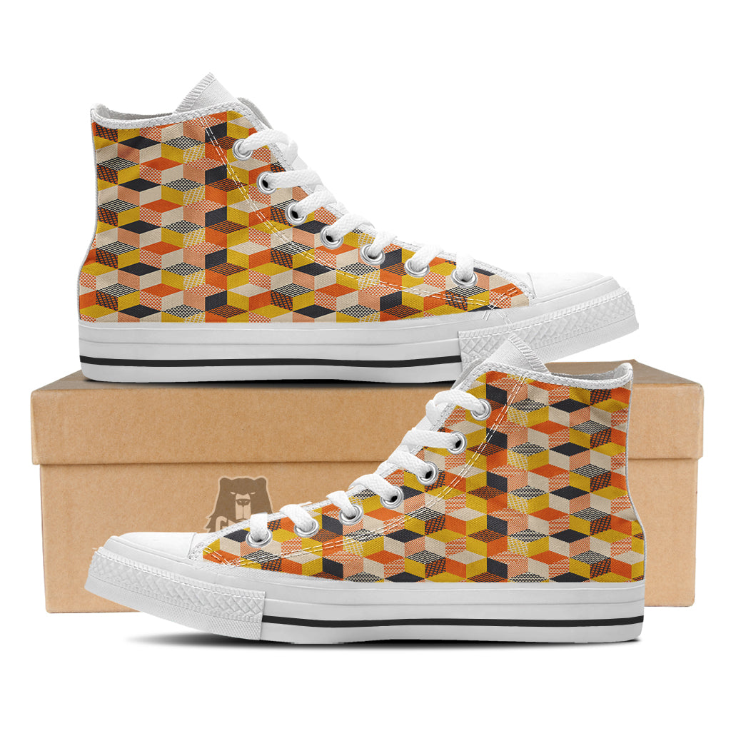 Geometric 60s Print Pattern White High Top Shoes-grizzshop