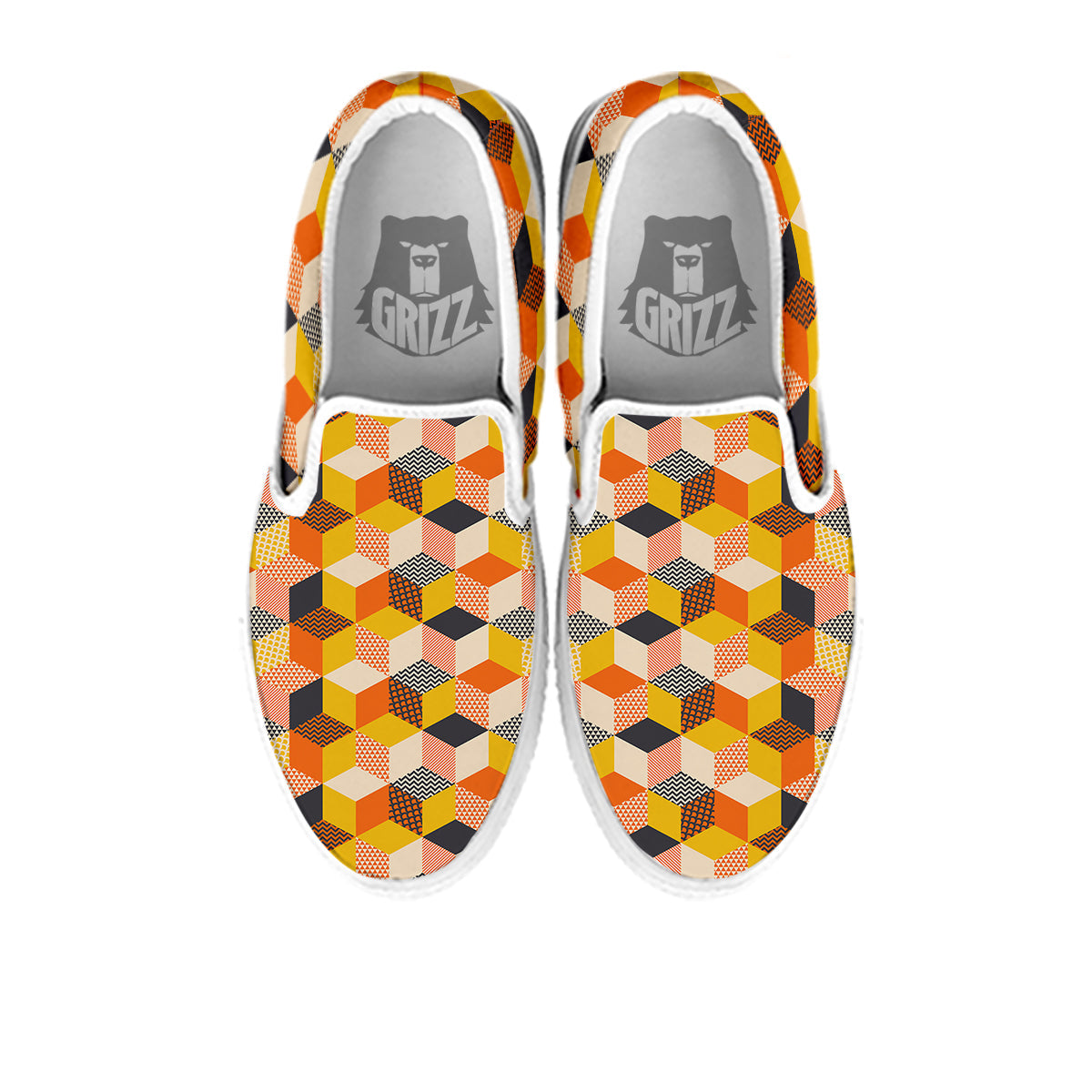 Geometric 60s Print Pattern White Slip On Shoes-grizzshop
