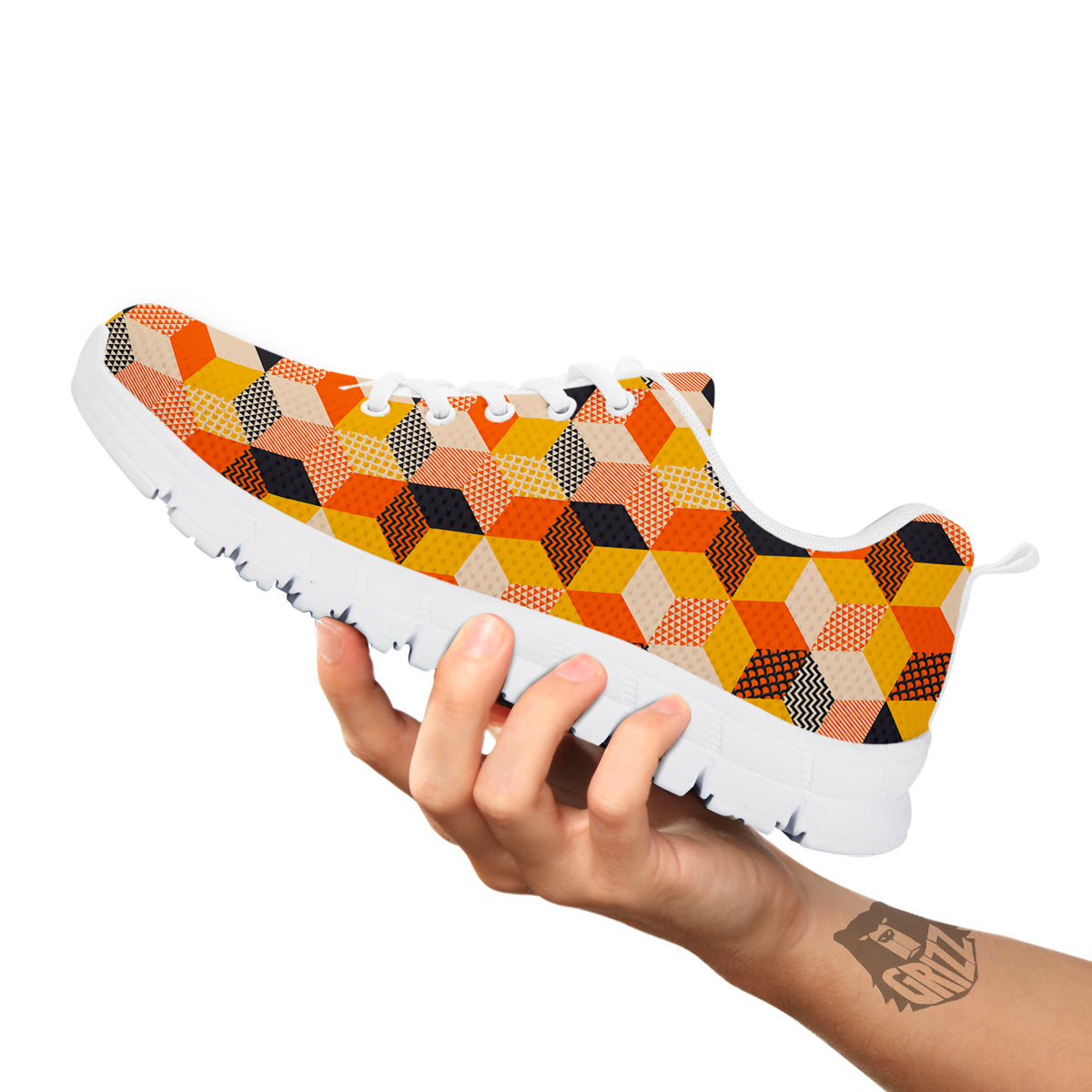 Geometric 60s Print Pattern White Sneaker-grizzshop