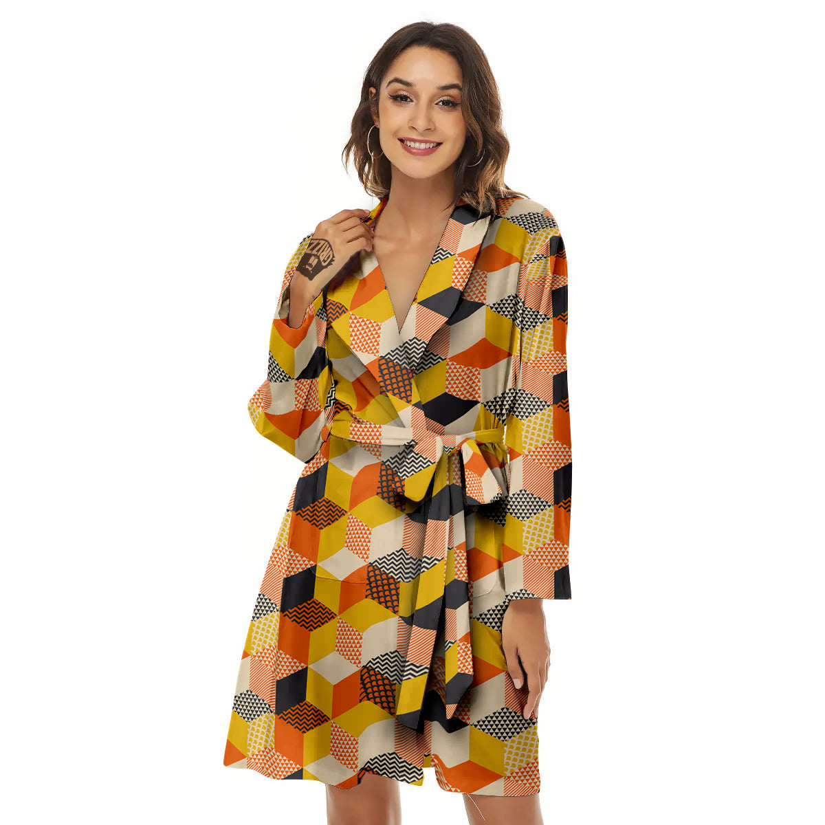 Geometric 60s Print Pattern Women's Robe-grizzshop