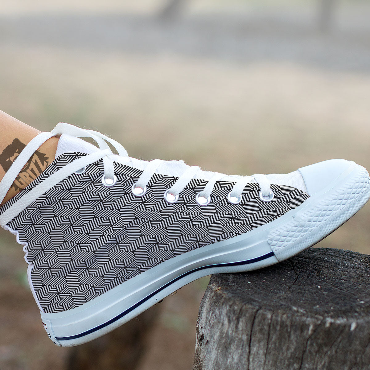 Geometric Abstract Polygonal Print White High Top Shoes-grizzshop