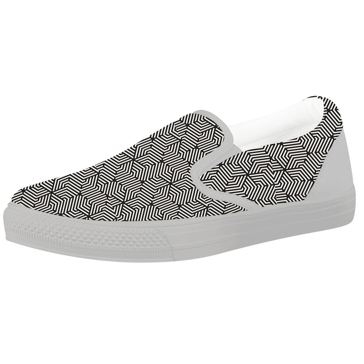 Geometric Abstract Polygonal Print White Slip On Shoes-grizzshop