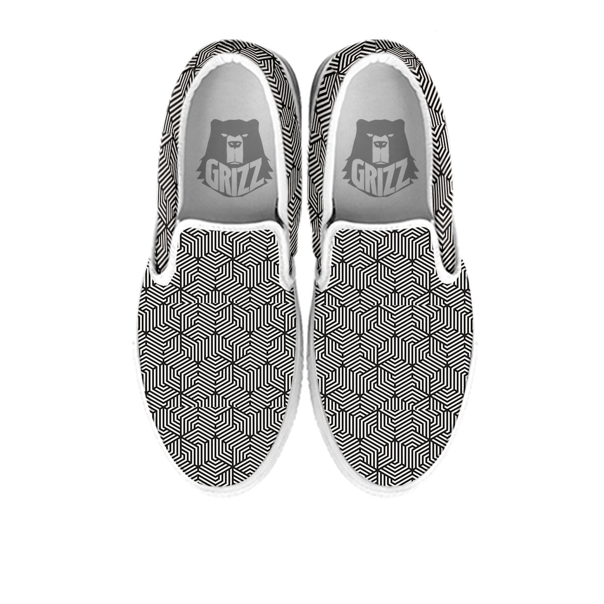 Geometric Abstract Polygonal Print White Slip On Shoes-grizzshop