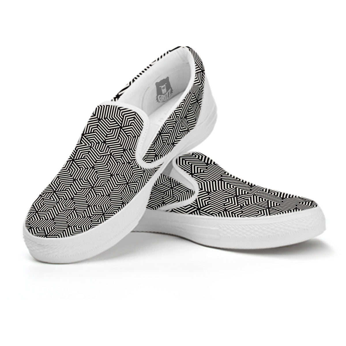 Geometric Abstract Polygonal Print White Slip On Shoes-grizzshop