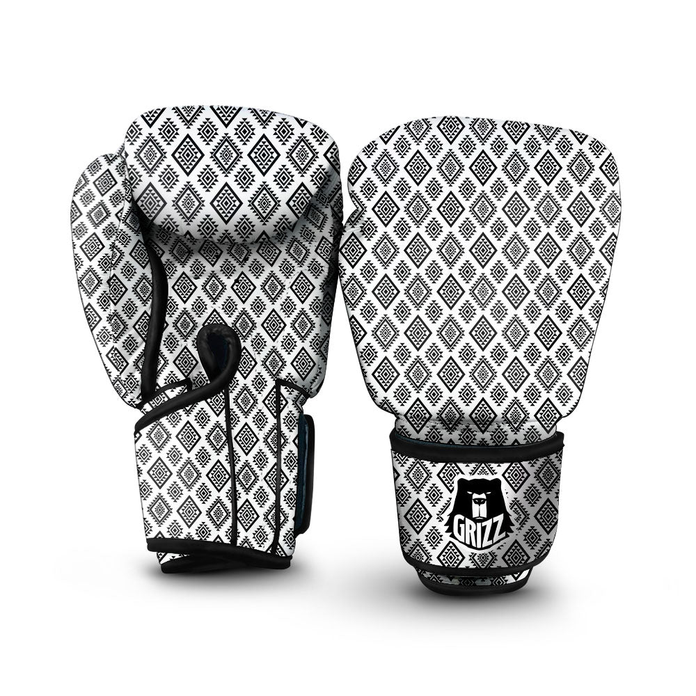 Geometric African White And Black Print Boxing Gloves-grizzshop