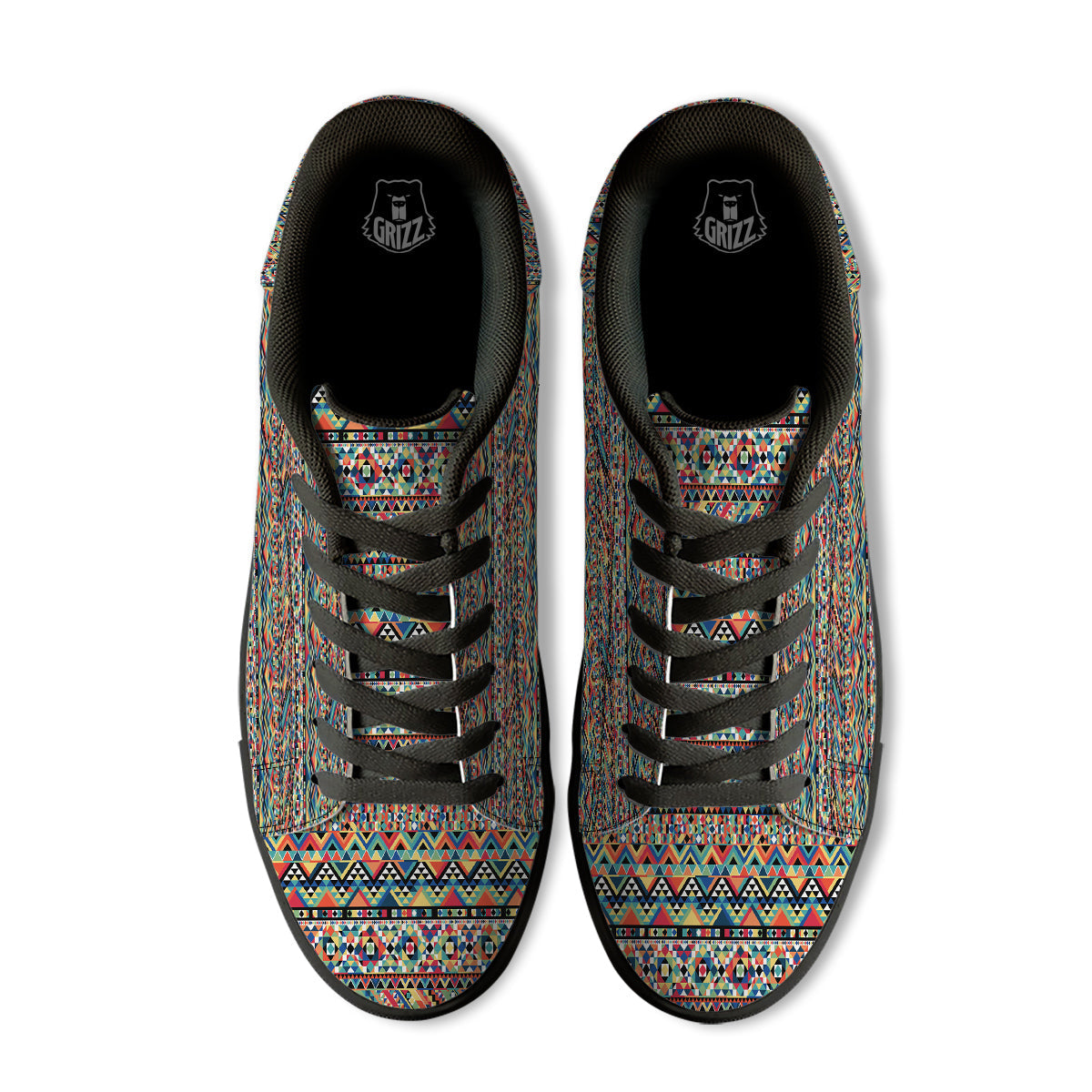 Geometric Aztec Colorful Print Pattern Black Low Top Sneakers-grizzshop