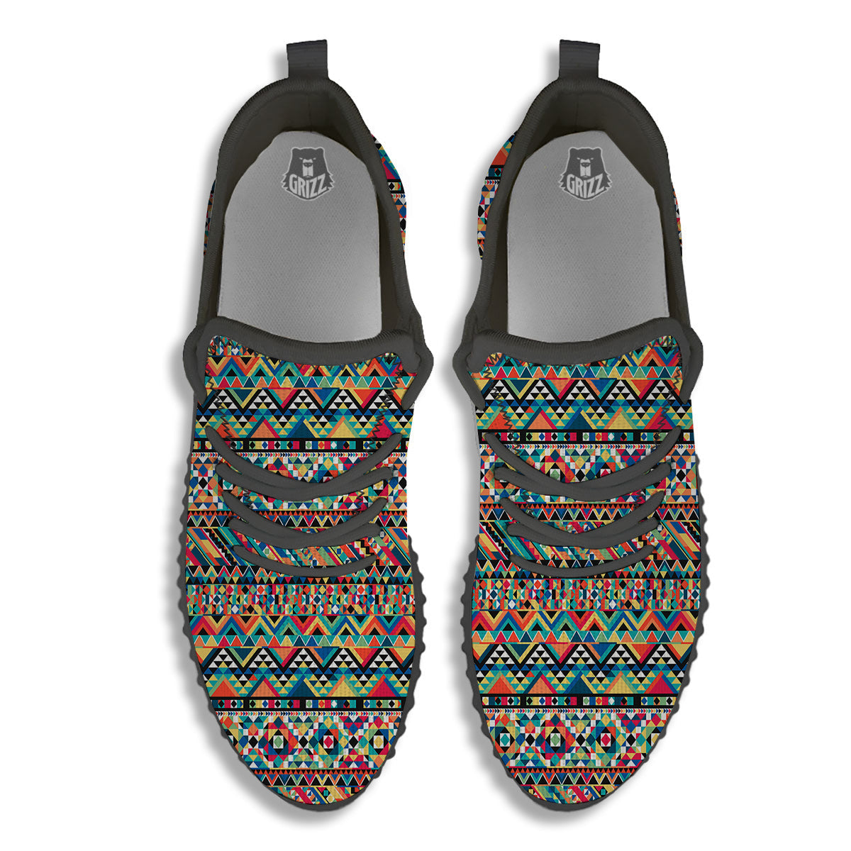 Geometric Aztec Colorful Print Pattern Black Walking Shoes-grizzshop