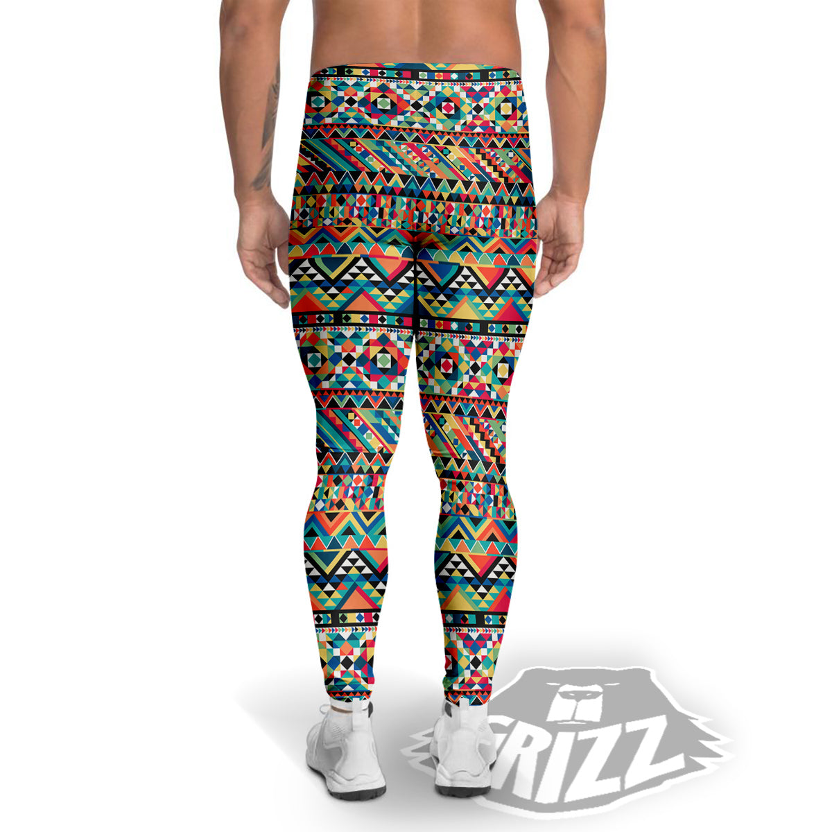 Geometric Aztec Colorful Print Pattern Men's Leggings-grizzshop