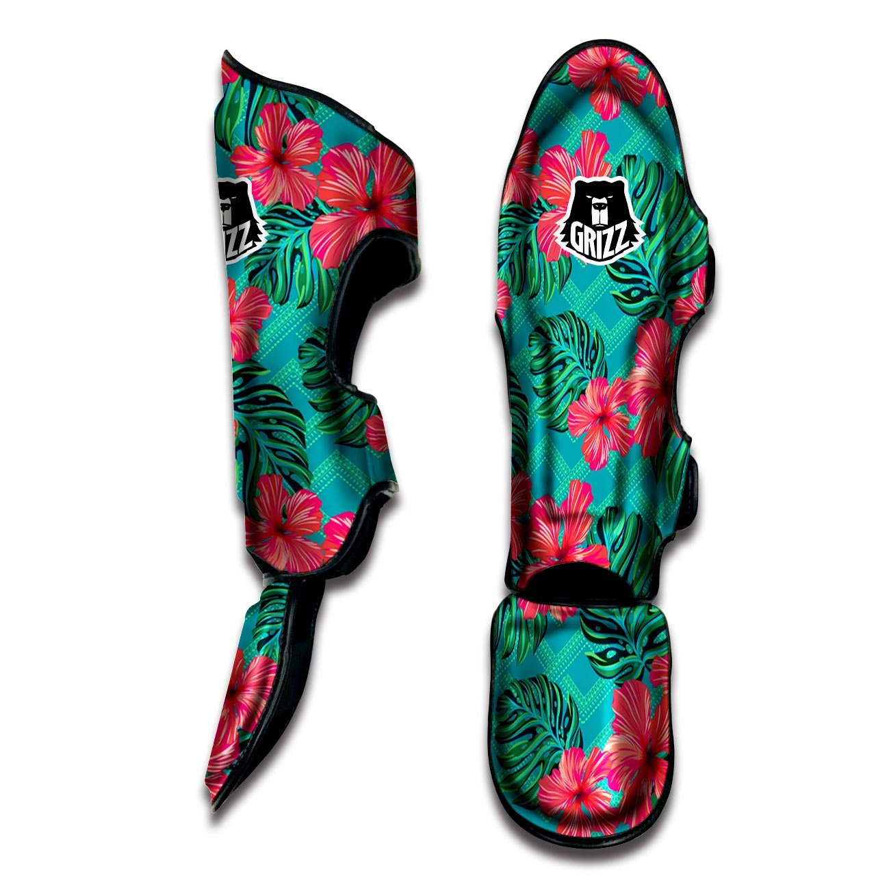 Geometric Aztec Tropical Print Pattern Muay Thai Shin Guards-grizzshop