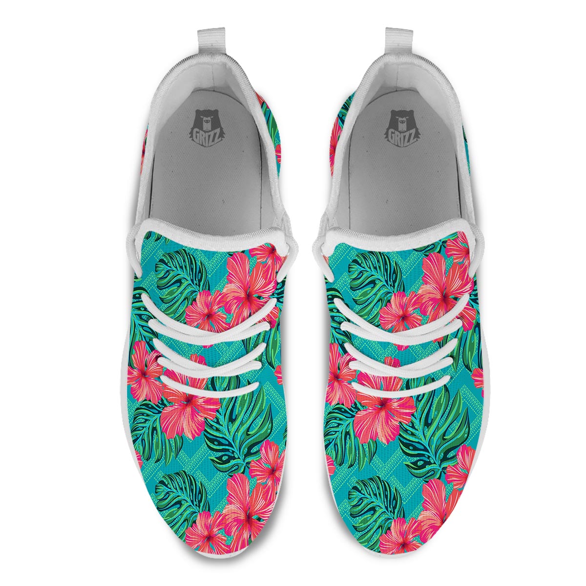 Geometric Aztec Tropical Print Pattern White Athletic Shoes-grizzshop