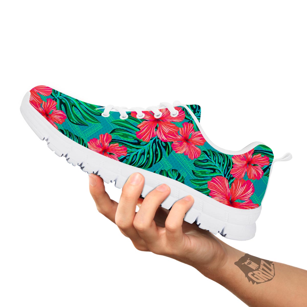 Geometric Aztec Tropical Print Pattern White Sneaker-grizzshop