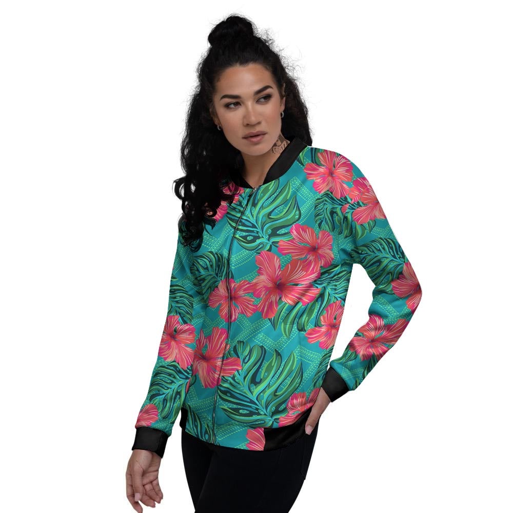 Geometric Aztec Tropical Print Pattern Women's Bomber Jacket-grizzshop