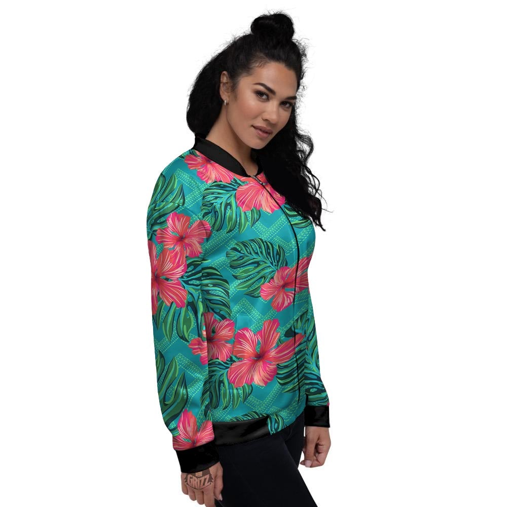 Geometric Aztec Tropical Print Pattern Women's Bomber Jacket-grizzshop