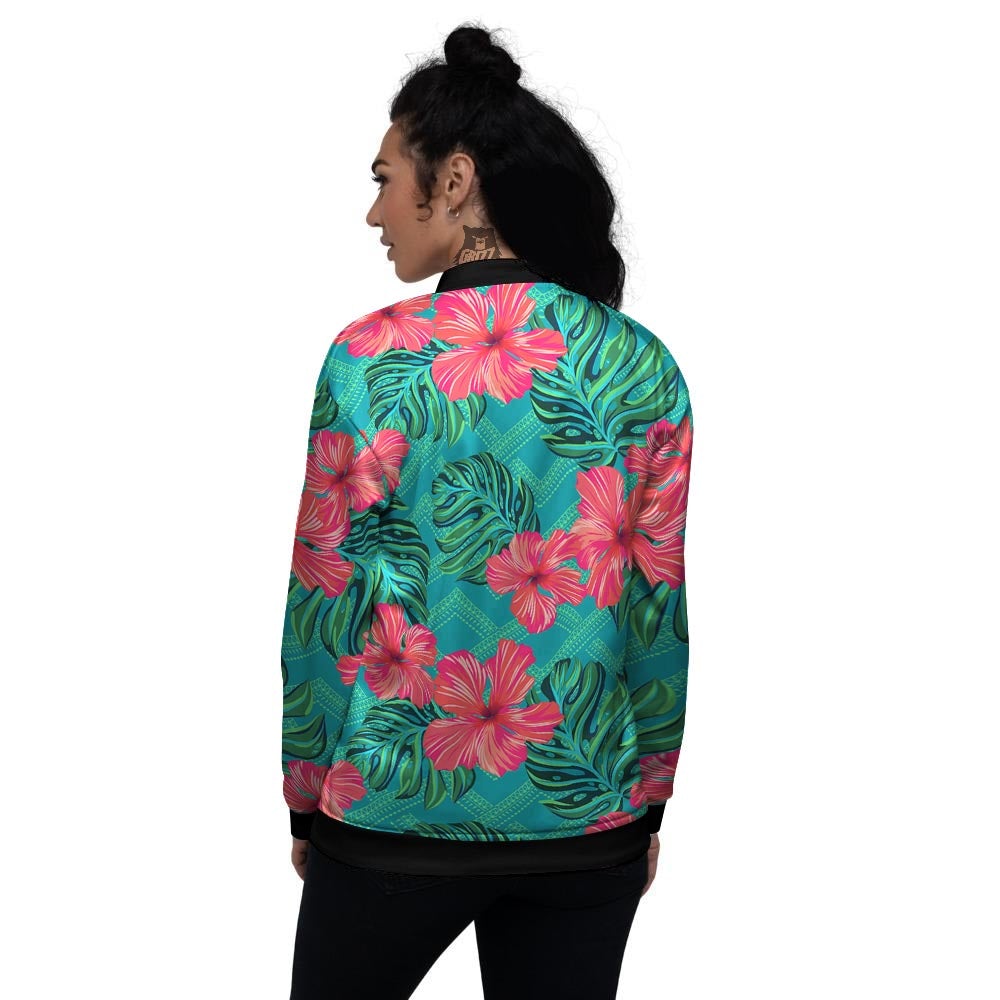 Geometric Aztec Tropical Print Pattern Women's Bomber Jacket-grizzshop