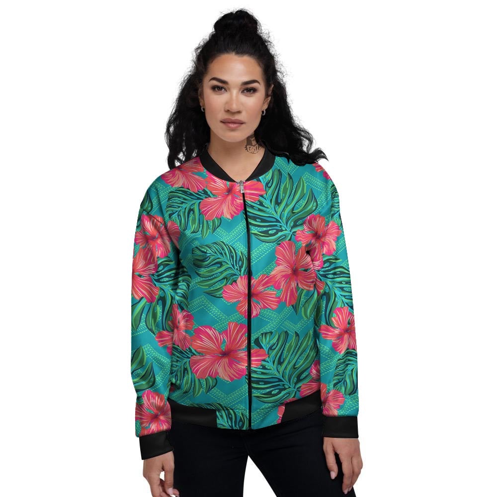 Geometric Aztec Tropical Print Pattern Women's Bomber Jacket-grizzshop