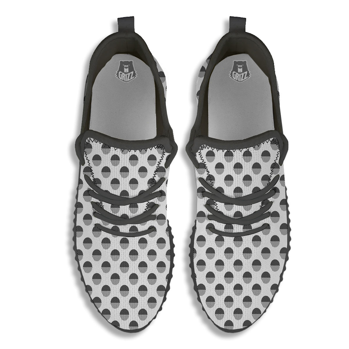 Geometric Black And White Polka Dots Print Pattern Black Walking Shoes-grizzshop