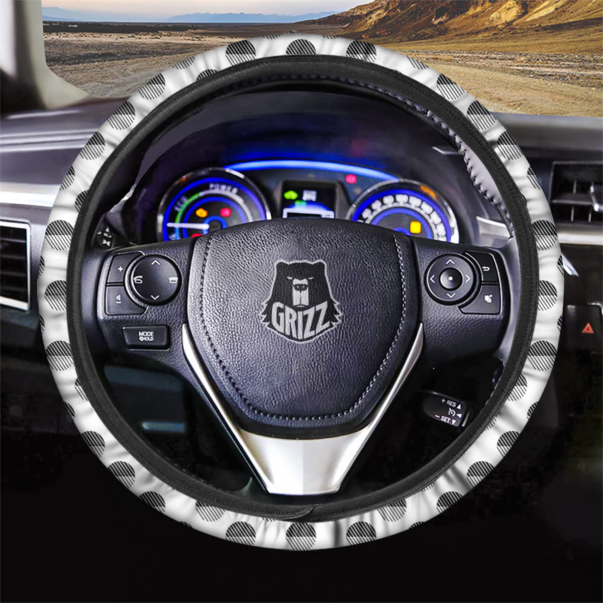 Geometric Black And White Polka Dots Print Pattern Car Steering Wheel Cover-grizzshop