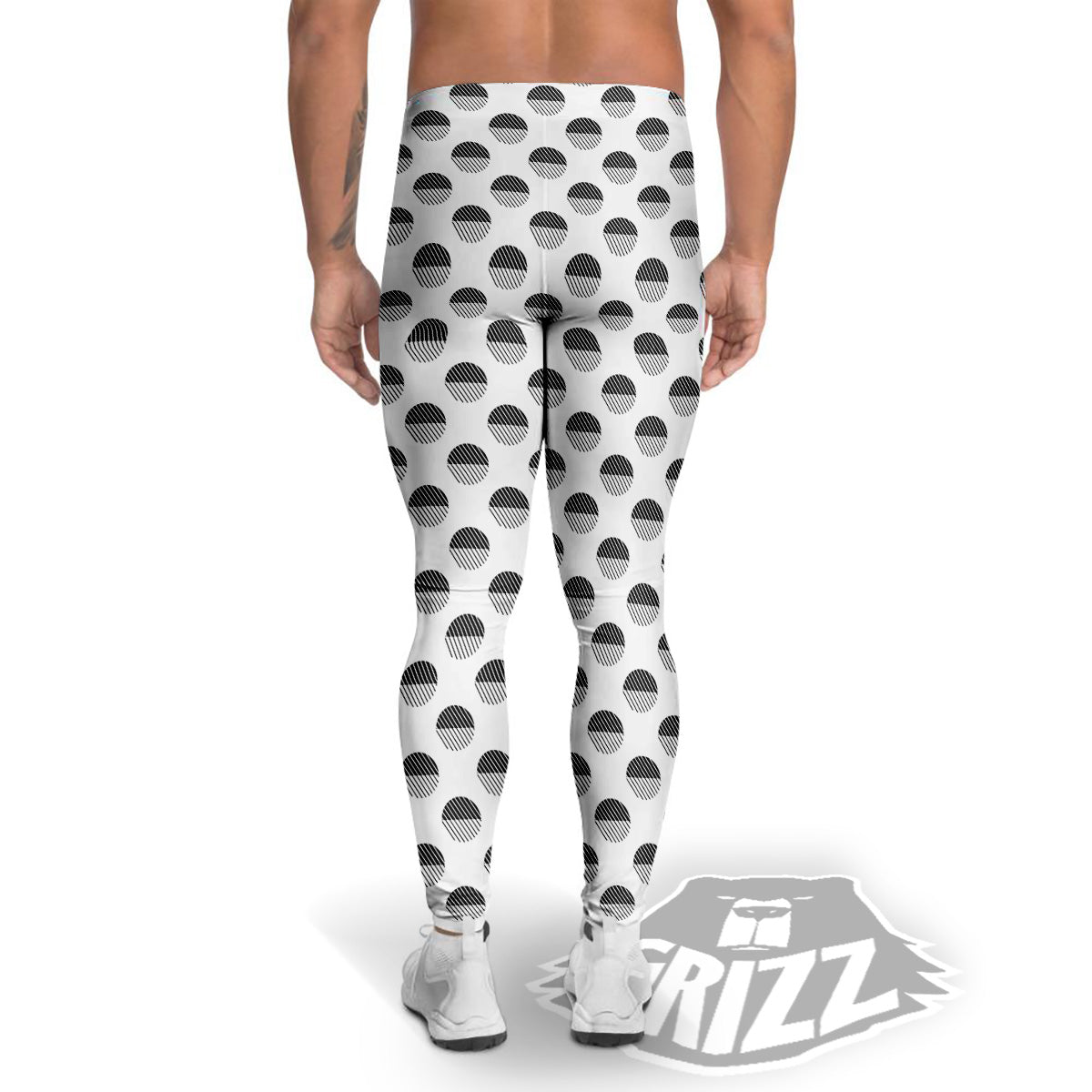 Geometric Black And White Polka Dots Print Pattern Men's Leggings-grizzshop